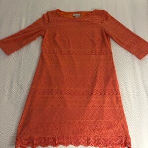 Dana Buchman Orange Lace Long Sleeve Dress
